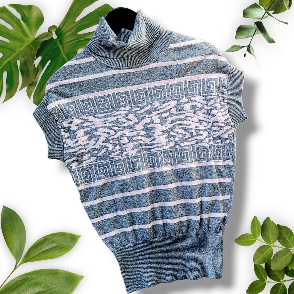 Greek Key Grey Turtleneck, sz XS